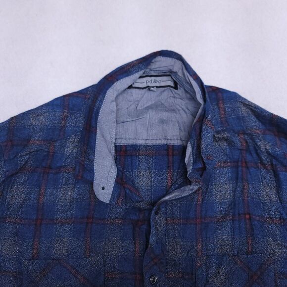 pd & c Tartan Flannel Long Sleeve Button Up Shirt Mens Size Medium M Blue Red - Picture 1 of 10